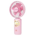 CostarMatter AirQ Mini Portable Fan - Powerful Brushless Motor Handheld Fan with Creative Light, 3-Speeds, Lightweight, USB Rechargeable Fan for Women, Child Use in Indoor and Outdoor (Pink)