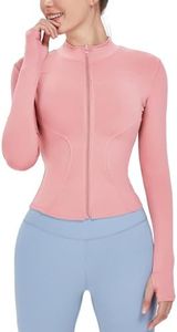 Locachy Women's Lightweight Stretchy Workout Full Zip Running Track Jacket with Thumb Holes, Pink, X-Small,(LOCA01702001)