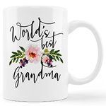 kunlisa Best Grandma Mug Cup,World's Best Grandma Floral Ceramic Mug-11oz Coffee Milk Tea Mug Cup,Grandmother Grandma Birthday Mother's Day Gifts From Grandson Granddaughter Grandkids