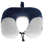 Nasher Miles 100% Pure Memory Foam Travel Neck Pillow, 360° Stable Neck Support with Snap-on Button (Navy Blue and Grey)