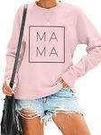 EGELEXY Mama Sweatshirt Women Funny Letter Print Mom Life Blouse Tops Casual Long Sleeve Pullover Tees, Pink, Large