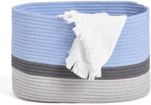 MONKISS Cotton Rope Basket,Woven Storage Basket for Shelves,Toys,Book,Toys, Storage Bins for Living Room, Bathroom(15.3"x9.8"x9.5") Blue & Grey