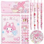 Cute School Supplies Set - Gel Pens, Journal Notebook, 50 Stickers, Pencil Cse, Kawaii Stationery Set, Back to School Gift, Pink