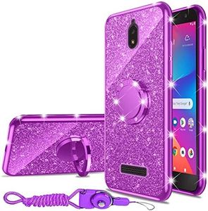 nancheng for BLU View 2/B130DL Case Luxury Cute Soft TPU Silicone Glitter Cover for Girls Women with Diamond Ring Kickstand Bumper Shockproof Full Body Protection Case for BLU View 2/B130DL - Purple