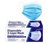 Disposable 3-Ply Filter Breathable Face Mask Dust Proof Ear-loop Mouth Covering Protective Masks with Adjustable Nose Clip (Pack of 50, Blue)