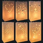 30pcs Candle Bags, Luminary Paper Lantern Flame Resistant, Reusable,White Luminary Bags, Butterfly Star Heart Dot and Moon Designed Lantern for Wedding Valentine Romantic Party Christmas Decoration