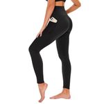 TNNZEET High Waisted Leggings for Women UK, Black Leggings Tummy Control for Gym Sports (Black-with Pockets,S-M)