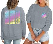 MYHALF Auntie Era Shirt Aunts Sweatshirt: Cool Aunts Club Shirt - Womens Feral Aunts Pullover Casual Skeleton Hand Print Tops, Light Grey, Medium