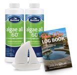 BioGuard® Algae All 60® Swimming Pool Algaecide - Non-Foaming Algae Preventative with LeisureQuip ScumBoat and LeisureQuip Pool Care Log Book - for Inground & above Ground Pools