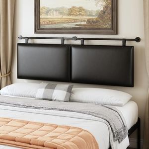BSHOMGI King Size Headboard Wall Mount Headboard, PU Leather Head Board Only Black Hanging Head Boards, Industrial Pipe Modern Bed Backboard for Bedroom (Black, King)