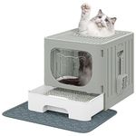 YITAHOME Cat Litter Box with Lid, Large Enclosed Cat Litter Tray, Hooded Odorless Anti-Splashing Cat Toilet with Drawer Pan Litter Scoop, Foldable Cat Litter Tray with Hood(Grey)