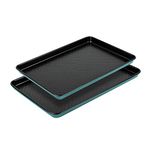 Prestige x Nadiya Baking Tray Set of 2 - Non Stick Oven Trays, Durable Steel, Freezer & Dishwasher Safe Bakeware, 33 x 23cm & 39 x 25cm, Blue/Black