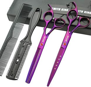 7.0 Inches Hair Cutting Scissors Set with Combs Lether Scissors Case,Hair cutting shears Hair Thinning shears For Personal and Professional (Violet)