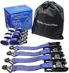 MichaelPro 4 Pack 1.5" x 15' Ratchet Tie Down Straps with J-Hook Safety Latches, 3300 lb Break Strength, for Moving Cargo, Appliances, Lawn Equipment, Motorcycle, Storage Bag Included | MP021002