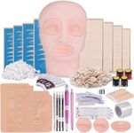 Microblading Practice Kit with Skin, Eyebrow Tattoo Kit, Flat Mannequin Head Lip Makeup with Eyebrow Blade Pen, Pigment Ink Ring, Training Practice Skin for Microblading Practice Permanent Makeup