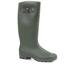 Pavers Men's Waterproof Wellington Boots in Green - Comfort Fit Cosy Wellies - Knee-High Casual Shoes - Faux Fur Lined Footwear - Size UK 10 / EU 44