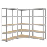 SONGMICS Corner Shelf 5-Tier, Garage Shelving, Heavy Duty Metal Shelving Unit, for Garage, Storage Room, Warehouse, Loads 2625 kg, Silver and Natural Beige GLR070E03