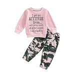 KameyouForever Toddler Baby Girl Clothes Long Sleeve Letter Print Sweatshirt Top Camouflage Pants Set 2 Piece Fall Winter Outfit 1-6 Years (A Pink, 2-3 Years)