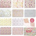 VNS Creations 100 Plain Floral Blank Cards and Envelopes - 4x6 Watercolor Blank Note Cards - Blank Stationary Cards with Envelopes and Stickers - Blank Greeting Cards Assortment Box for All Occasions