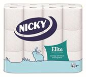 Nicky Elite Scented Toilet Tissue | 24 Rolls of White Toilet Paper| 3-ply | Talc Scent | Softness to The Skin | Enriched with Lotion |100% FSC Certified Paper | Extra Value Pack