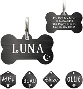 Ultra Joys Dog ID Tag, Custom Dog Tag, Personalized Dog Tag, Dog Tag, Pet ID Tag, Dog Tag for Dogs, Brushed Stainless Steel Bone Dog Tag Black Large