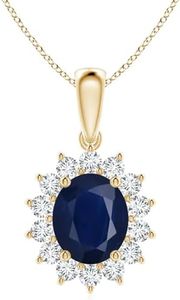 Angara Natural Blue Sapphire Pendant for Women | Oval Sapphire Pendant with Floral Diamond Halo in Yellow Gold | September Birthday, Anniversary, Gemstone Jewelry Gift | A | 12x10mm