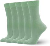 Women's Soft Thin Viscose Bamboo Crew Socks, Fit Stretchy Casual, Business, Dress Calf Sock 5 Pairs (US, Alpha, Large, Regular, Regular, Breeze green)