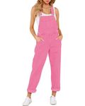 LookbookStore Women's Casual Stretch Denim Bib Overalls Pants Pocketed Jeans Jumpsuits, Candy Pink, Medium