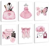 HPNIUB Fashion Wall Decor, Woman Makeup Wall Art Sign, Set Of 6 Piece (12x16inch,Framed) Pink Girly Beauty Room Pictures for Office Bedroom Bathroom Decoration, Pink Gift for Girls Room Boudoir Decor