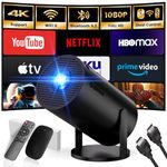 [Built-in App] Mini Projector 2024 Upgraded 1080P Native 4K Support Portable Projector Dual Control WiFi 6 BT5.2 180° Keystone HDMI/TV Stick/Smartphone/USB/PS5/Laptop with HDMI Cable & Mouse-Black