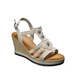 IVACHY Women's Summer Braided Strappy Beaded Flowery Espadrille Wedge Heels Sandals