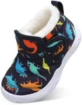 QFH Baby Boys Girls Unisex Walking Shoes First Step Walker Lightweight Synthetic Non-Slip High top Boots Navy Dino 7 Toddler