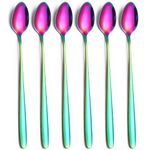 tiokin Latte Spoons Long Handle Teaspoons Set of 6 Stainless Steel 7.8Inches Tea Spoon Mixing Stirring Spoon for Coffee Espresso Iced Tea Milk Shake Ice Cream Sundeas Cool Drinking Set of 6(Rainbow)