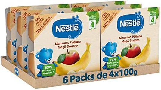 NESTLE Puré Manzana Plátano, desde 4 meses, Pack de 6 ( 4x100g), Fórmula mejorada