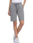 MOVE BEYOND Women's 10'' Inseam Bermuda Shorts 3 Pockets Athletic Yoga Gym Sweat Shorts with Drawstring Lounge Sleep Shorts, Grey, M