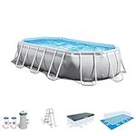 Intex 16.6ft X 9ft X 48in Oval Prism Frame Pool Set, Light Grey