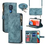 Jaorty Fit for Motorola Moto G Play 2021 Wallet Case,[9 Card Slots] Removable Adjustable Crossbody Necklace Lanyard Shoulder Strap Zipper PU Leather Case for Motorola G Play 2021 6.5 Inch,Blue