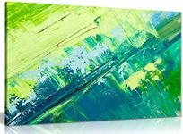 Abstract Oil Painting Green Yellow Canvas Wall Art Picture Print (18x12in)