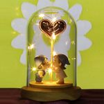 Tied Ribbons Decorative Romantic Love Couple Dome With Led Light Lamp Showpiece Statue Gift For Girlfriend Boyfriend Husband Wife Men Women Birthday Wedding Anniversary - Glass, Multicolor