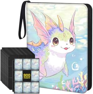 UGYAZX Trading Card Binder TCG, 900 Pockets, 50 9-Pocket Sheets, 3-Ring Refillable Album Fits Standard 2.5"×3.5" Cards, Zippered PU Cover, Acid-Free Top-Loading Pages, Wrist Strap - Axolotl Design