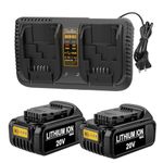 Powilling 2Packs 5.0Ah DCB206 20V Battery + DCB102 Dual Charger, Compatible with DEWALT 20V MAX XR Battery and Charger Kit