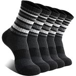 EBMORE Womens Merino Wool Socks Thermal Warm Winter Hiking Walking Stocking Fillers Women Boot Crew Cushion Work Gift Socks 5 Pairs(Striped-Black,M)