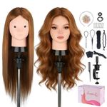 Beauty Star 23.5 inch 80% Real Human Hair Training Head Cosmetology Make-up Hairdressing Mannequin Manikin Doll Head with Table Clamp Holder + DIY Hair Styling Braid Set, Light Brown