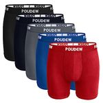 POUDEW Men's Underwear, Tagless Soft Viscose Underwear Boxer Briefs for Men, Pack of 5, E: Bk/Gy/Nvy/Bu/Rd (No Fly), S