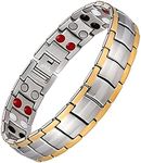 Feraco Magnetic Bracelets for Men, Titanium Steel Magnet Bracelet with Double Rows Effective 4 Elements Stones, 22*1.5 centimeters, Metal, no gemstone