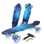 BELEEV 22 inch Skateboards for Kids, Cruiser Skateboard for Girls Boys Teens Adults Beginners, LED Light up Wheels, Mini Skateboards Classic Complete Skate Board with Skate T-Tool, Max Load 220 LBS