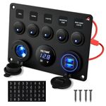 Gebildet 5Gang Multi-Function 5 Gang Rocker Dual USB Charger + Digital Volmeter +12V Outlet Pre-Wired Switch Panel with Circuit Breakers for RV Car Boat Truck Trailer