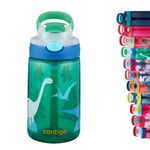 Contigo Kids Water Bottle Gizmo Flip Jungle Green Dino Autospout with Straw, BPA drinks bottle, leak-proof, ideal for kindergarten, school and sports, 420 ml,White