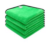 SOFTSPUN Microfiber Cloth for Home Coral 600 GSM 40X40cms 4 Pcs Green+Grey! Highly Absorbent Lint and Streak Free Multi -Purpose Wash Cloth for Kitchen Window Stainless Steel Silverware.