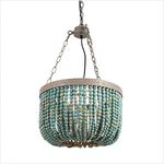 Newrays Wood Bead Chandelier Pendant Lights Retro Vintage Antique Rustic Kitchen Ceiling Lamp Light Fixtures (Half Blue)